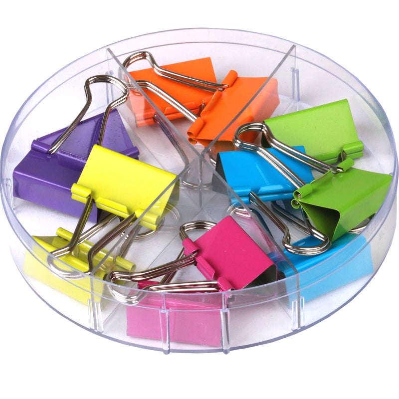 Office Style Medium Sized Binder Clips with Clear Plastic Storage Container - 12 Pieces - Large - Image 2
